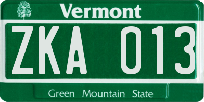 VT license plate ZKA013
