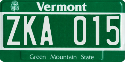 VT license plate ZKA015