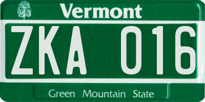 VT license plate ZKA016