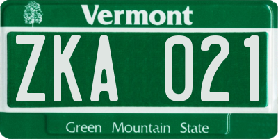 VT license plate ZKA021