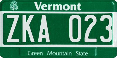VT license plate ZKA023