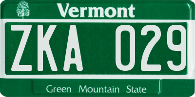 VT license plate ZKA029