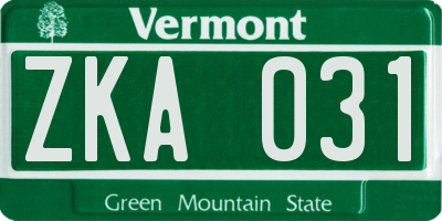 VT license plate ZKA031