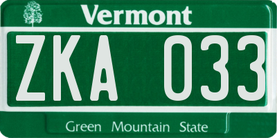 VT license plate ZKA033