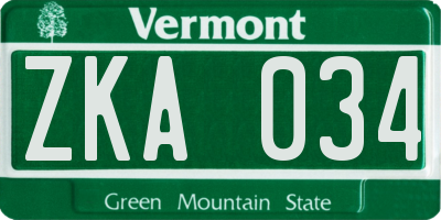 VT license plate ZKA034
