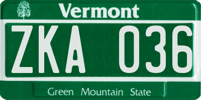 VT license plate ZKA036