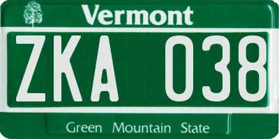 VT license plate ZKA038