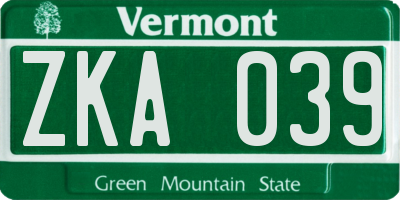 VT license plate ZKA039
