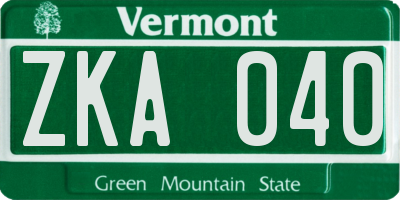 VT license plate ZKA040