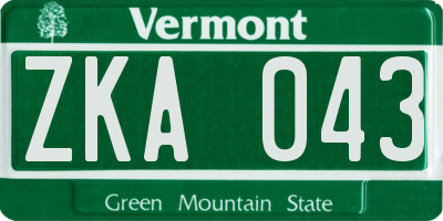 VT license plate ZKA043