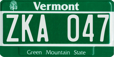 VT license plate ZKA047