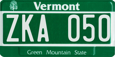 VT license plate ZKA050
