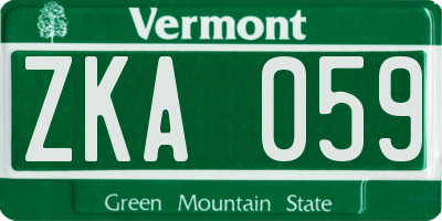 VT license plate ZKA059