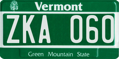 VT license plate ZKA060