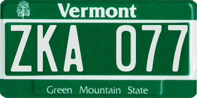 VT license plate ZKA077