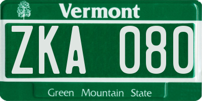 VT license plate ZKA080