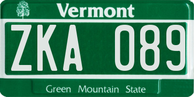 VT license plate ZKA089