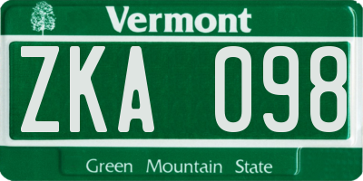 VT license plate ZKA098