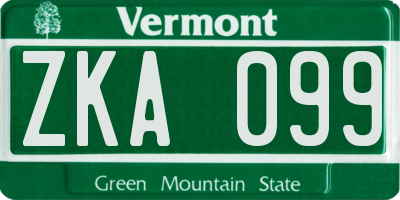 VT license plate ZKA099