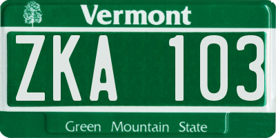 VT license plate ZKA103