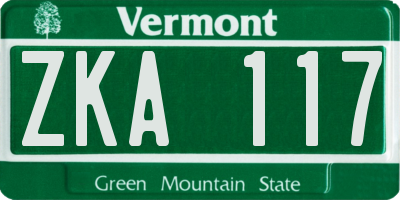 VT license plate ZKA117