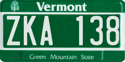 VT license plate ZKA138