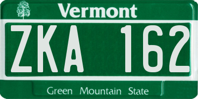 VT license plate ZKA162