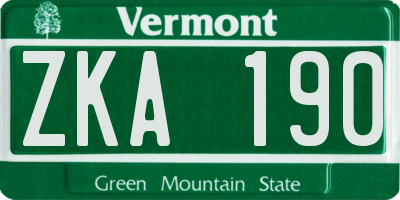 VT license plate ZKA190