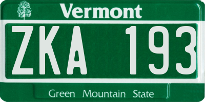 VT license plate ZKA193