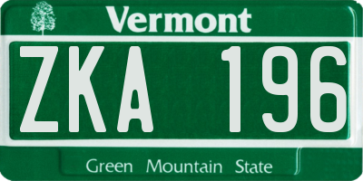 VT license plate ZKA196