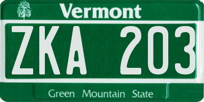 VT license plate ZKA203