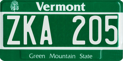 VT license plate ZKA205