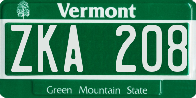VT license plate ZKA208