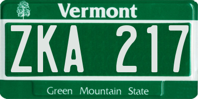 VT license plate ZKA217