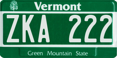 VT license plate ZKA222