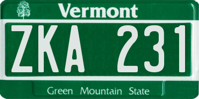 VT license plate ZKA231