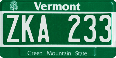 VT license plate ZKA233