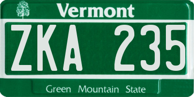 VT license plate ZKA235