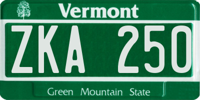 VT license plate ZKA250