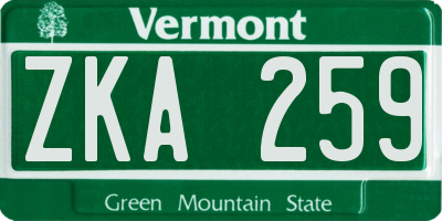 VT license plate ZKA259