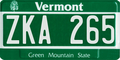 VT license plate ZKA265