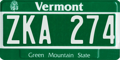 VT license plate ZKA274