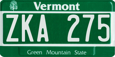 VT license plate ZKA275