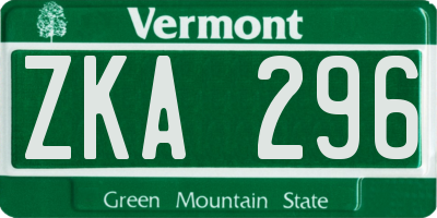 VT license plate ZKA296