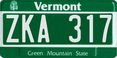 VT license plate ZKA317