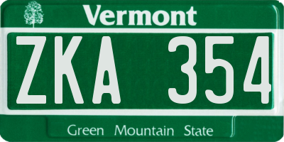VT license plate ZKA354