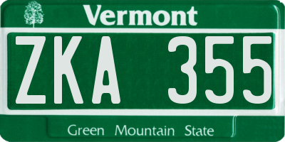 VT license plate ZKA355