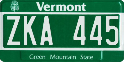 VT license plate ZKA445
