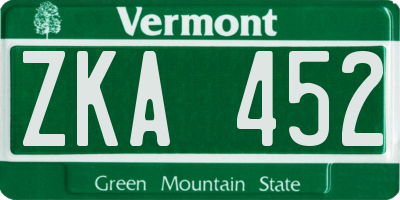 VT license plate ZKA452