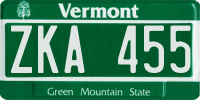 VT license plate ZKA455